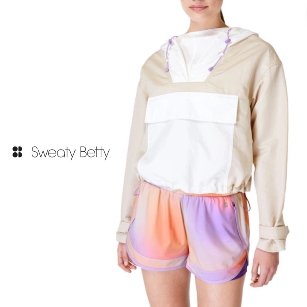 Sweaty Betty Nomad Colorblock Hooded Pullover Jacket In Pebble Beige - Size 8